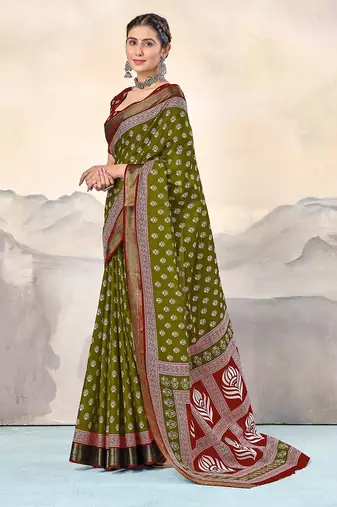 Hand block print with hevay zari bodar sarees