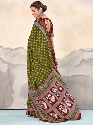 Hand block print with hevay zari bodar sarees 4