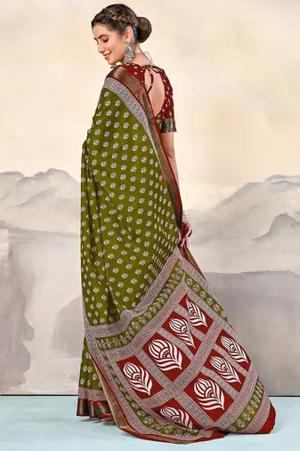 Hand block print with hevay zari bodar sarees
