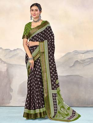 Hand block print with hevay zari bodar sarees 1