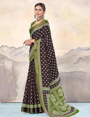 Hand block print with hevay zari bodar sarees 3