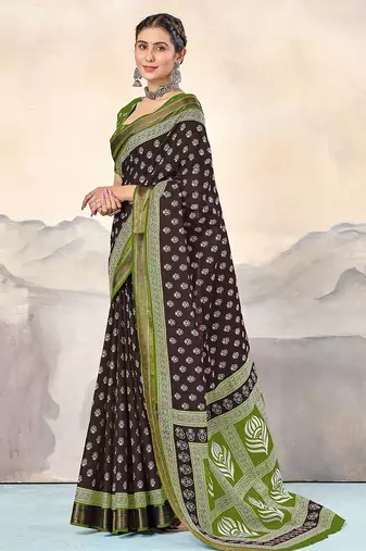 Hand block print with hevay zari bodar sarees