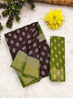 Hand block print with hevay zari bodar sarees 5