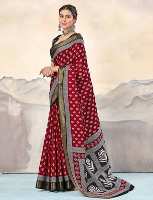 Hand block print with hevay zari bodar sarees 3