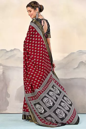 Hand block print with hevay zari bodar sarees