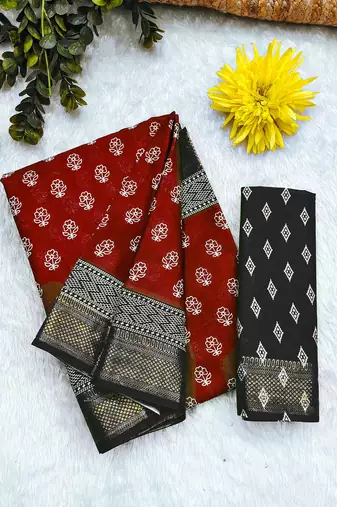 Hand block print with hevay zari bodar sarees