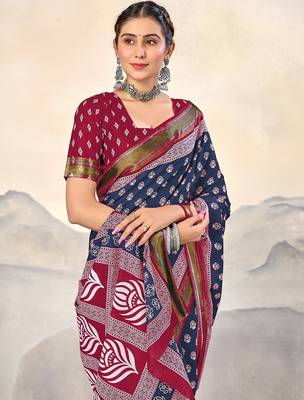 Hand block print with hevay zari bodar sarees 2