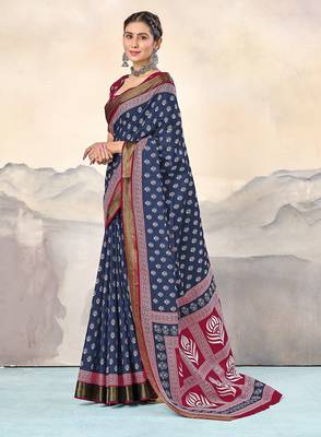 Hand block print with hevay zari bodar sarees 3