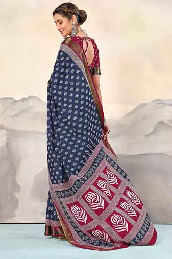 Hand block print with hevay zari bodar sarees