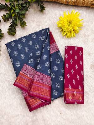 Hand block print with hevay zari bodar sarees 5