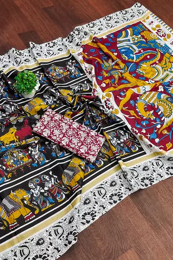 Kalmkari print mul cotton saree collection