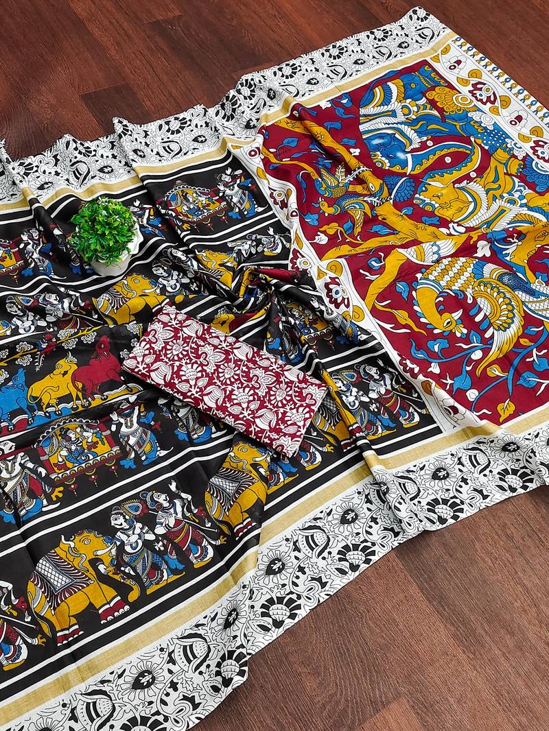 Kalmkari print mul cotton saree collection