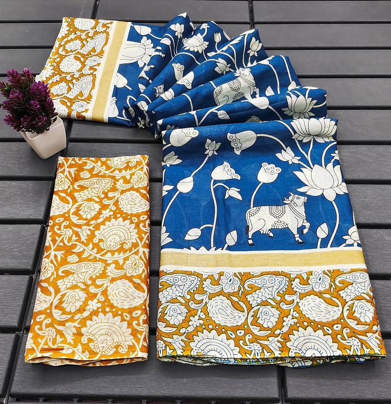 Kalmkari print mul cotton saree collection