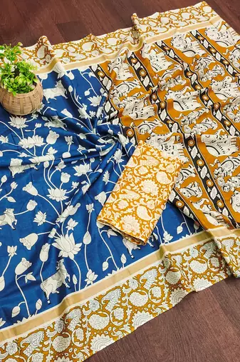 Kalmkari print mul cotton saree collection