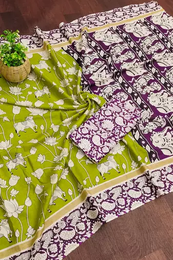 Kalmkari print mul cotton saree collection