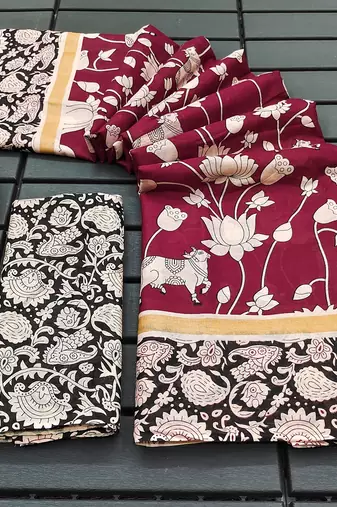 Kalmkari print mul cotton saree collection