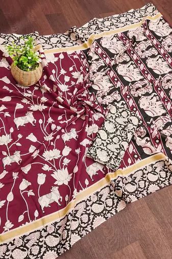 Kalmkari print mul cotton saree collection
