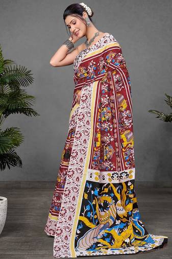 Kalmkari print mul cotton saree collection