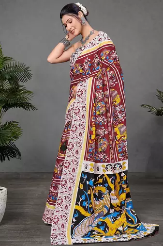 Kalmkari print mul cotton saree collection