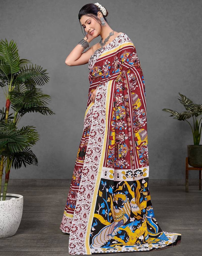 Kalmkari print mul cotton saree collection