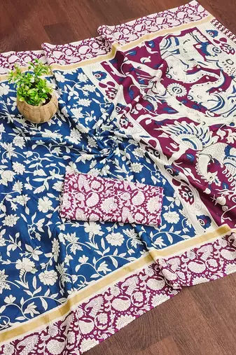 Kalmkari print mul cotton saree collection