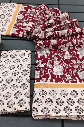 Kalmkari print mul cotton saree collection