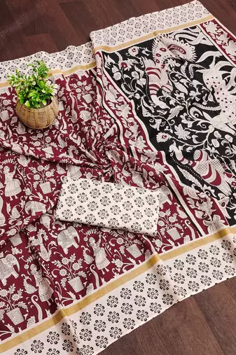 Kalmkari print mul cotton saree collection