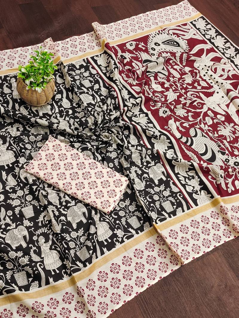 Kalmkari print mul cotton saree collection