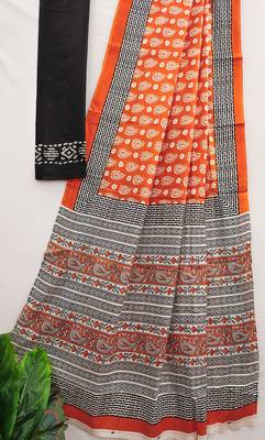 Ajrakh fancy hand block mulmul cotton sarees 4