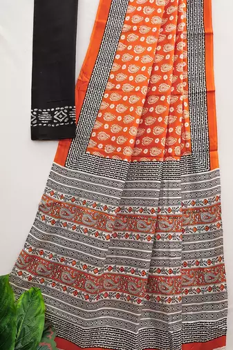 Ajrakh fancy hand block mulmul cotton sarees