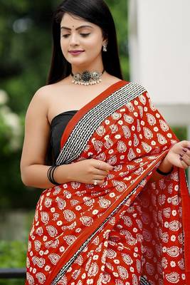 Ajrakh fancy hand block mulmul cotton sarees 2