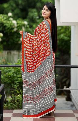 Ajrakh fancy hand block mulmul cotton sarees 3