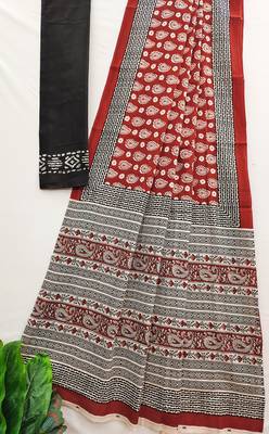 Ajrakh fancy hand block mulmul cotton sarees 4