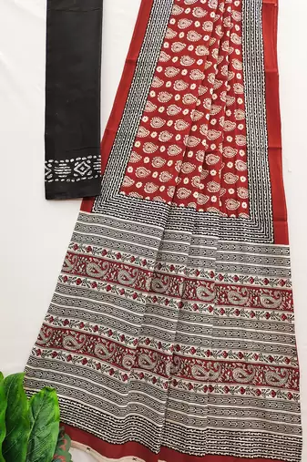 Ajrakh fancy hand block mulmul cotton sarees