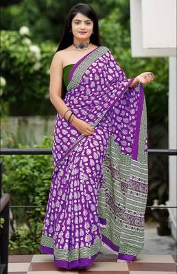 Ajrakh fancy hand block mulmul cotton sarees 1