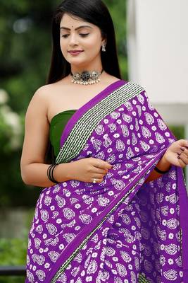 Ajrakh fancy hand block mulmul cotton sarees 2