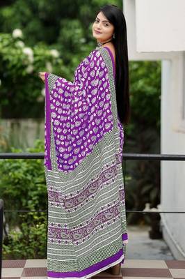 Ajrakh fancy hand block mulmul cotton sarees 3