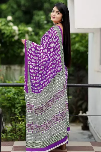 Ajrakh fancy hand block mulmul cotton sarees