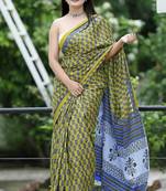 Ajrakh fancy hand block mulmul cotton sarees
