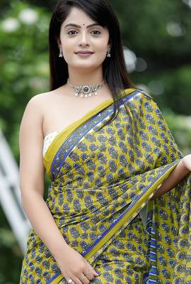 Ajrakh fancy hand block mulmul cotton sarees 2