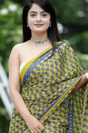 Ajrakh fancy hand block mulmul cotton sarees