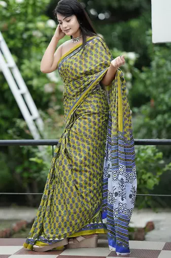 Ajrakh fancy hand block mulmul cotton sarees