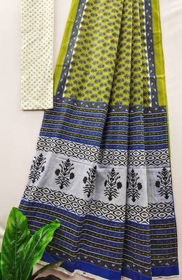Ajrakh fancy hand block mulmul cotton sarees 4