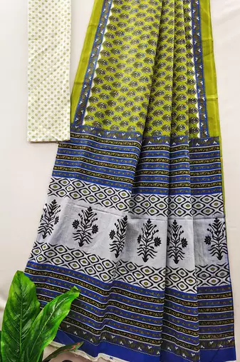 Ajrakh fancy hand block mulmul cotton sarees