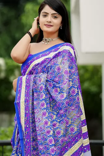 Ajrakh fancy hand block mulmul cotton sarees