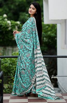 Ajrakh fancy hand block mulmul cotton sarees 3