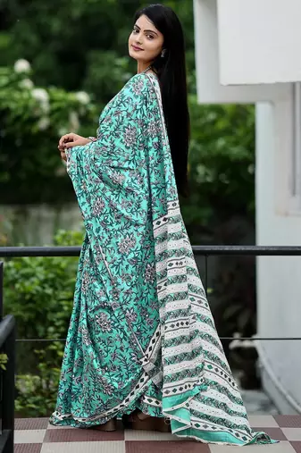 Ajrakh fancy hand block mulmul cotton sarees