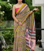 Ajrakh fancy hand block mulmul cotton sarees