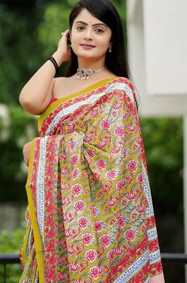 Ajrakh fancy hand block mulmul cotton sarees 2