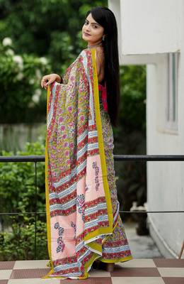 Ajrakh fancy hand block mulmul cotton sarees 3